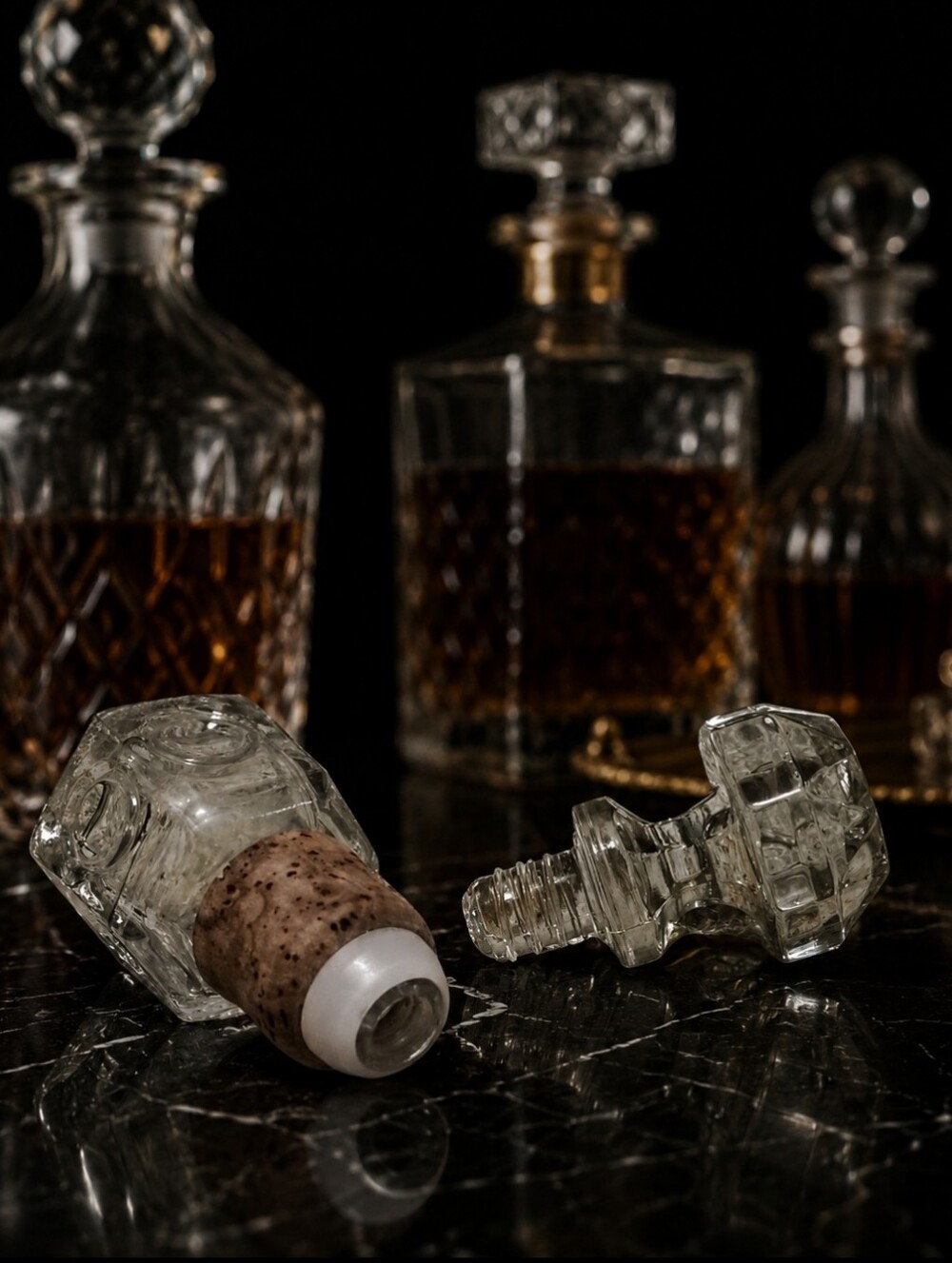 Pair Of Glass Bottle Stoppers Toppers 1960's Vintage MCM Cork Spiral Rooting Jar